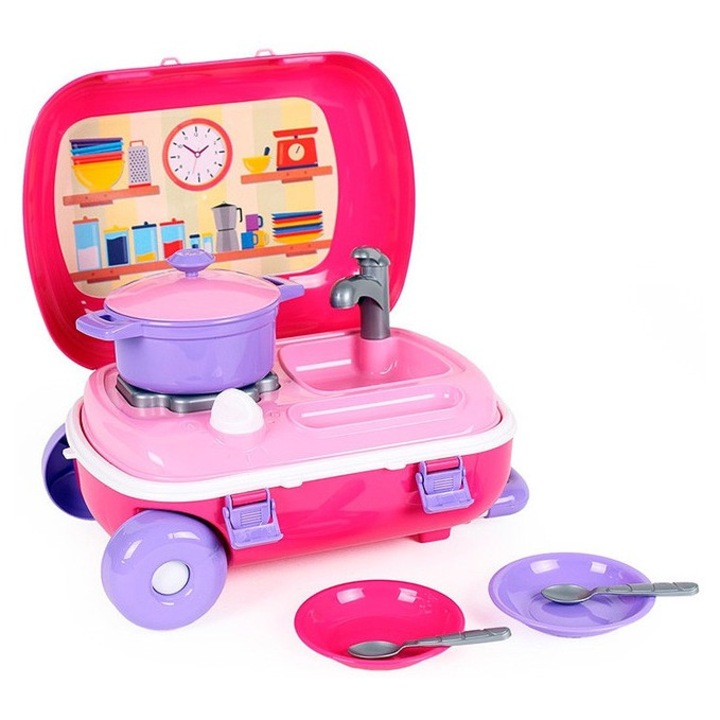 Mini bucatarie in valiza pe roti