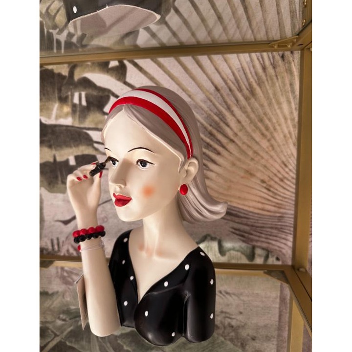 Figurină decorativă Malooki, Lady Retro, negru/roșu/alb, 26x17x14cm