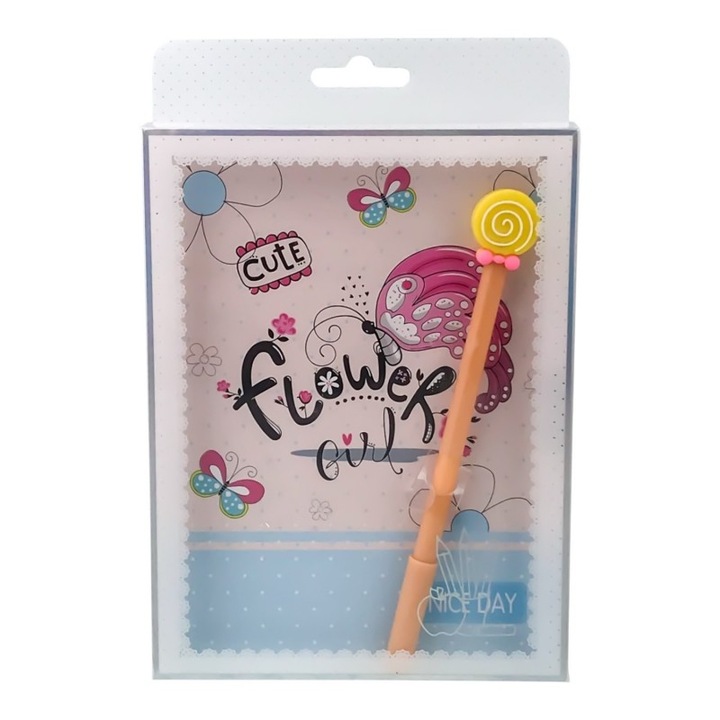 Agenda cu coperti din plastic, cu pix si desene, 14X21 cm