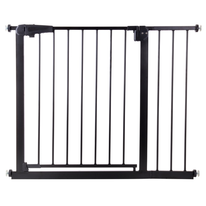 Предпазна врата за деца и домашни любимци, idealSTORE, Размери 75-95 см Регулируема ширина, Височина 77 см, Монтаж чрез натиск без пробиване, черен