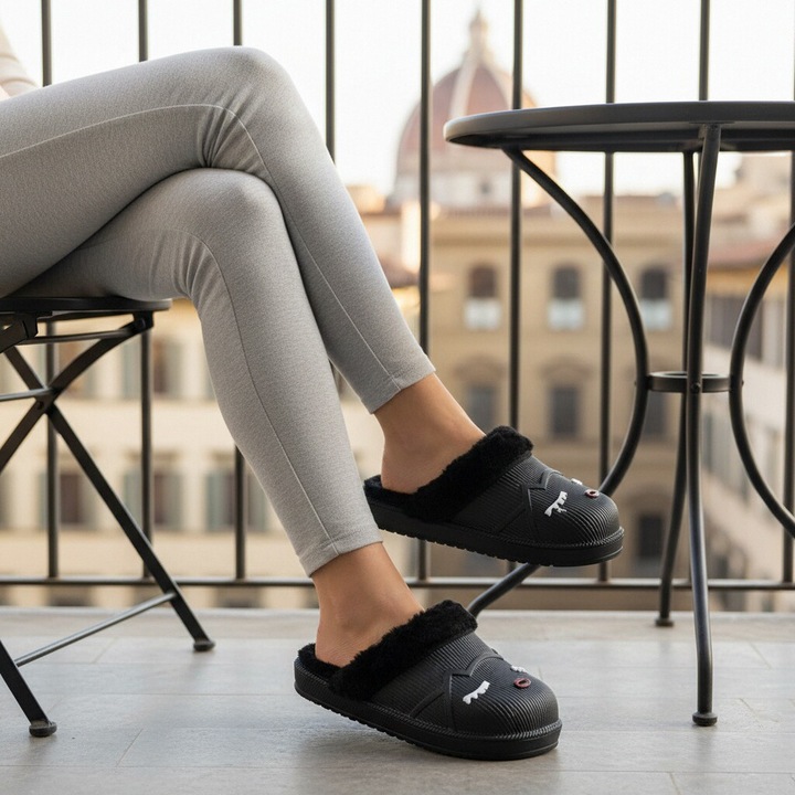 Papuci cu blanita A68Mnegru 94168, Negru, 36