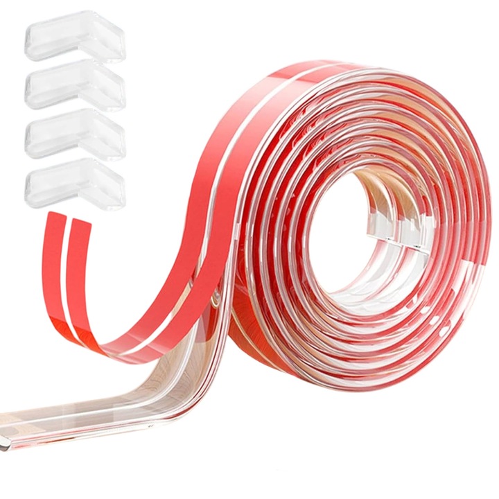 Protectie colturi si margini 3 m, PVC transparent, autoadeziv, cu 4 coltare