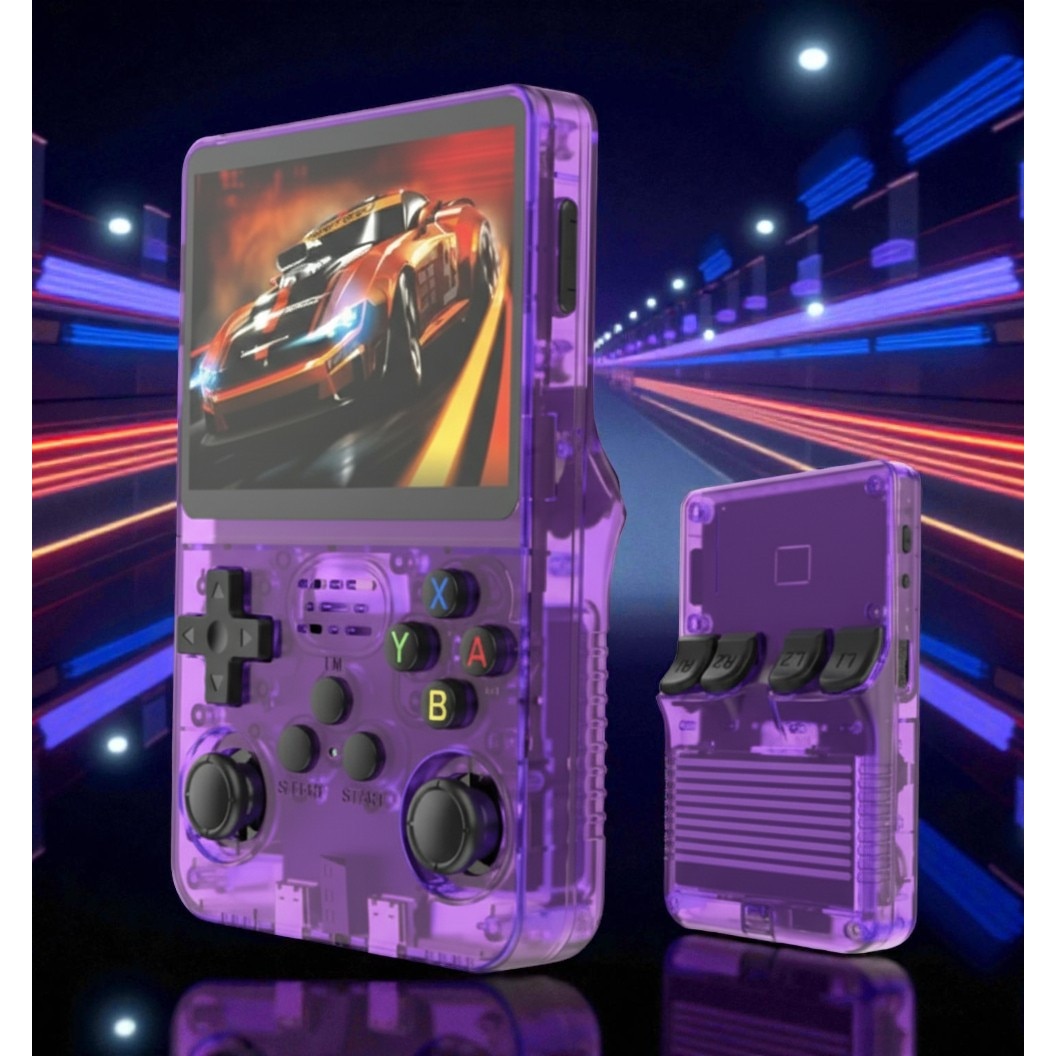 Consola Portabila Vision XXI R36S, 15000 jocuri, Ecran IPS 3.5", Mov Transparent, 64GB MicroSD