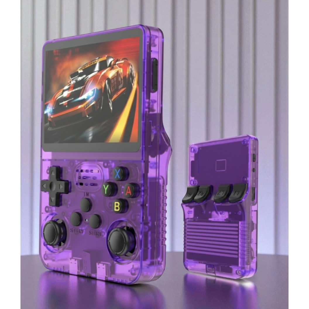 Consola Portabila Vision XXI R36S, 15000 jocuri, Ecran IPS 3.5", Mov Transparent, 64GB MicroSD
