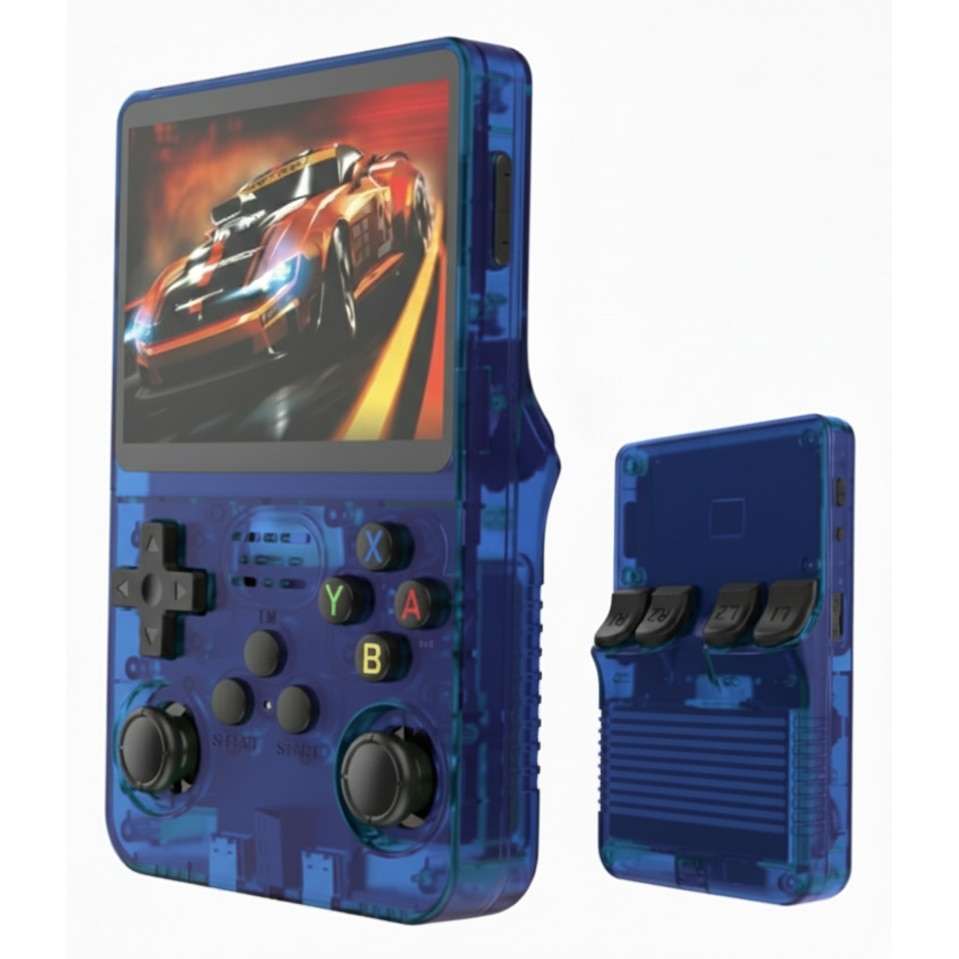 Consola Portabila Vision XXI R36S, 15000 jocuri, Ecran IPS 3.5", Albastru Transparent, 64GB MicroSD