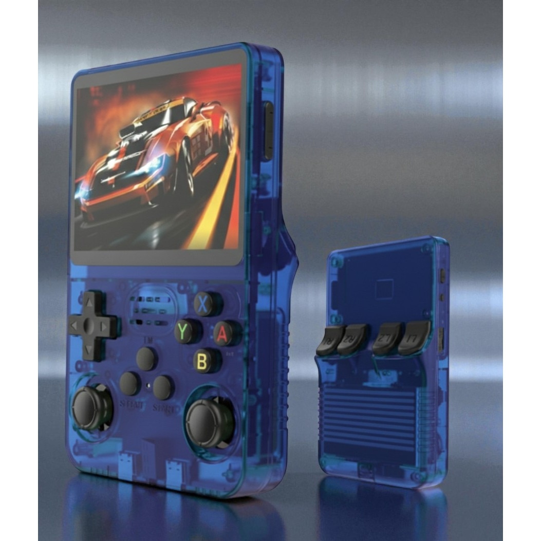 Consola Portabila Vision XXI R36S, 15000 jocuri, Ecran IPS 3.5", Albastru Transparent, 64GB MicroSD