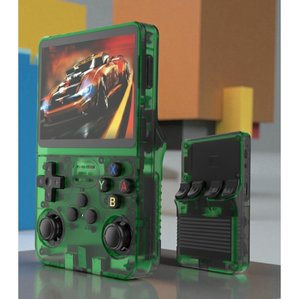 Consola Portabila Vision XXI R36S, 15000 jocuri, Ecran IPS 3.5", Verde Transparent, 64GB MicroSD