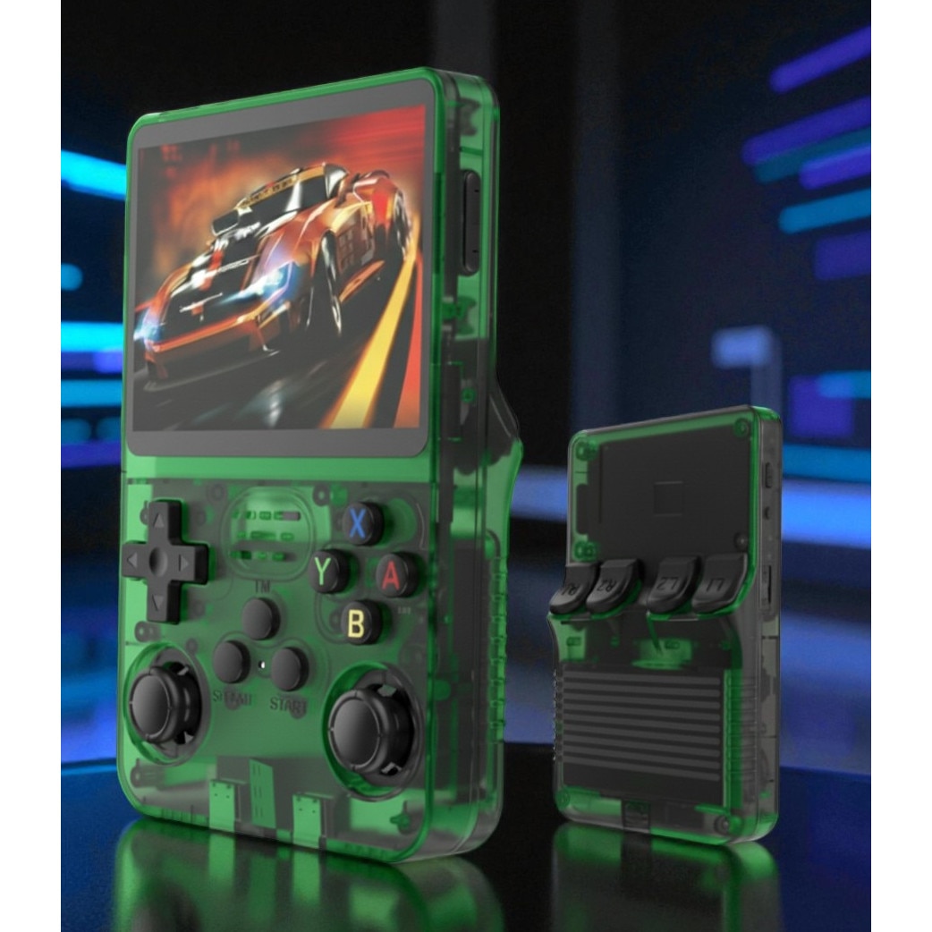 Consola Portabila Vision XXI R36S, 15000 jocuri, Ecran IPS 3.5", Verde Transparent, 64GB MicroSD