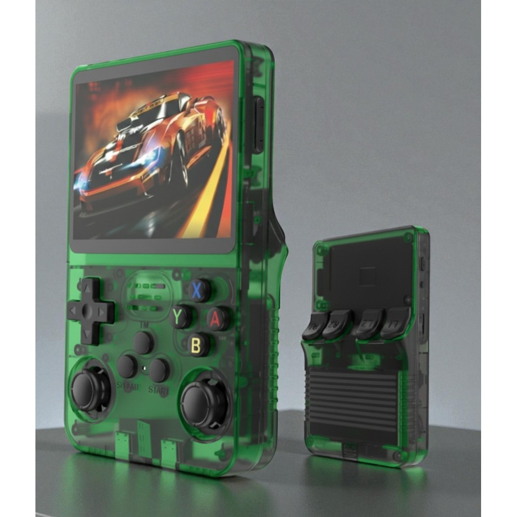Consola Portabila Vision XXI R36S, 15000 jocuri, Ecran IPS 3.5", Verde Transparent, 64GB MicroSD
