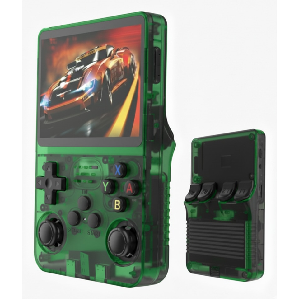 Consola Portabila Vision XXI R36S, 15000 jocuri, Ecran IPS 3.5", Verde Transparent, 64GB MicroSD