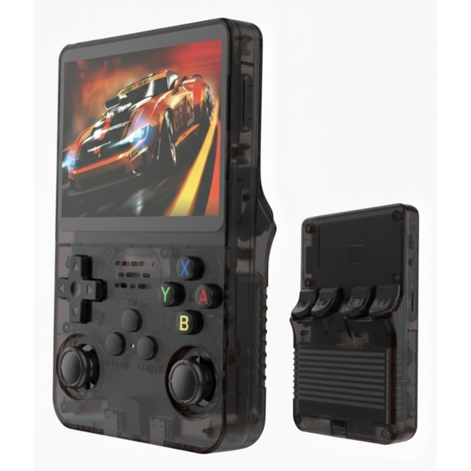 Consola Portabila Vision XXI R36S, 15000 jocuri, Ecran IPS 3.5", Negru Transparent, 64GB MicroSD