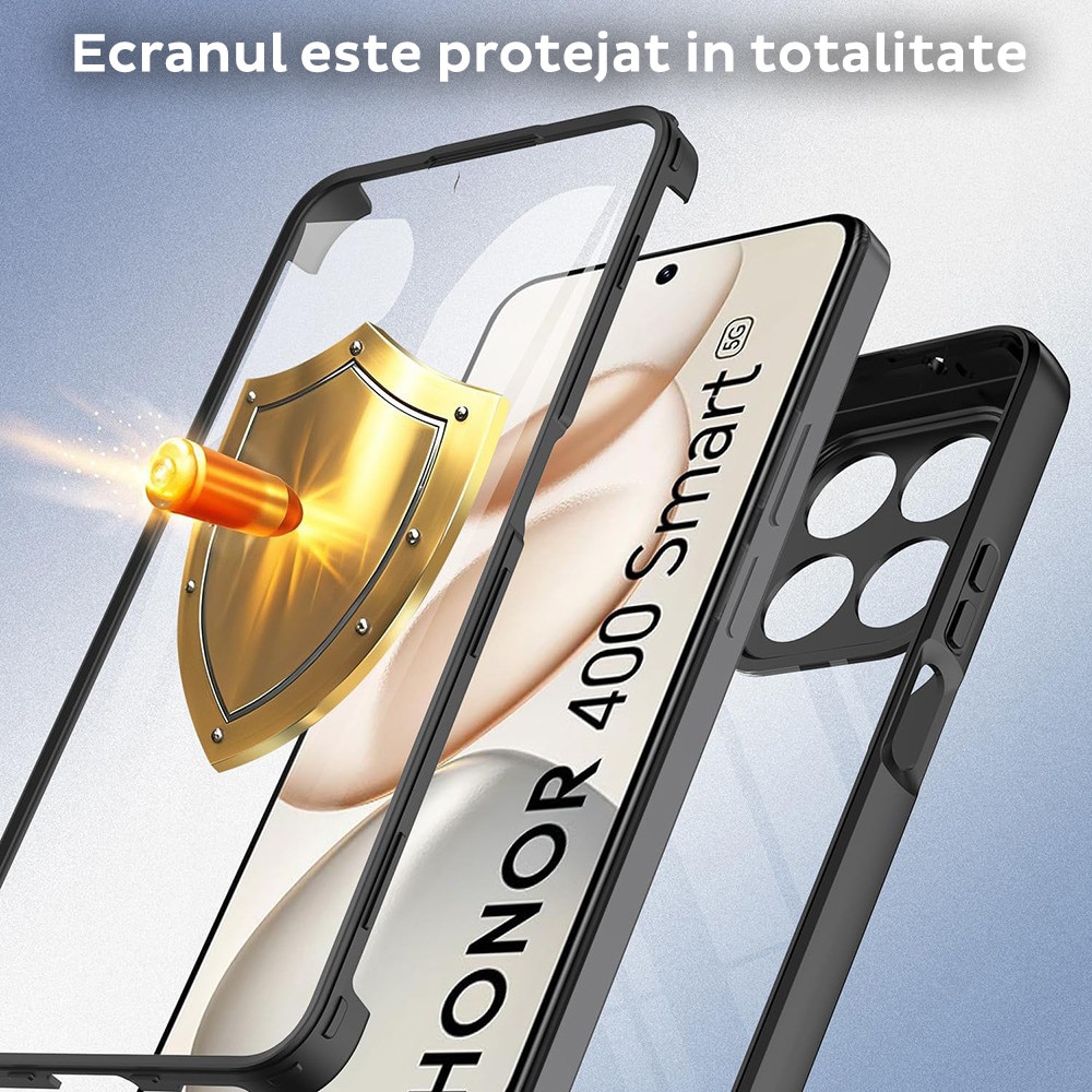 Husa pentru Honor 400 Smart / X7d 4G DaDen® ColorVerse 360, Antisoc, Protectie completa spate-ecran, Negru