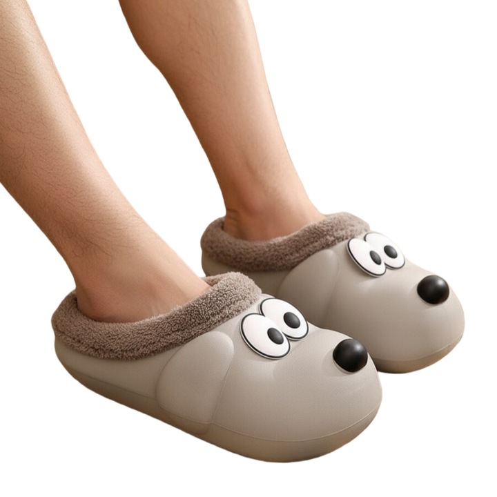 Papuci de casa draguti in forma de catel 8158gri 121748, Gri