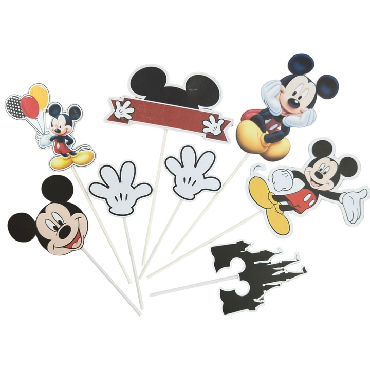 Set decoratiuni topper tort Mickey Mouse, 8 piese, carton multicolor