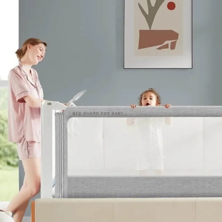 Protectie laterala pat PREMIUM XXL inaltime ajustabila 81-96 cm, 102 cm, Gri inchis