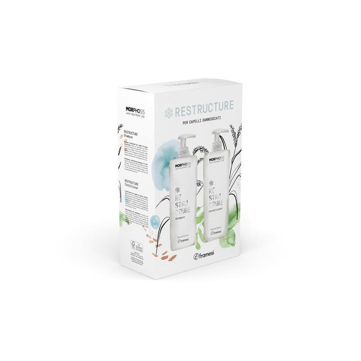 Set tratament par deteriorat Framesi Morphosis Restructure, sampon si balsam 1L, colagen marin, siliciu