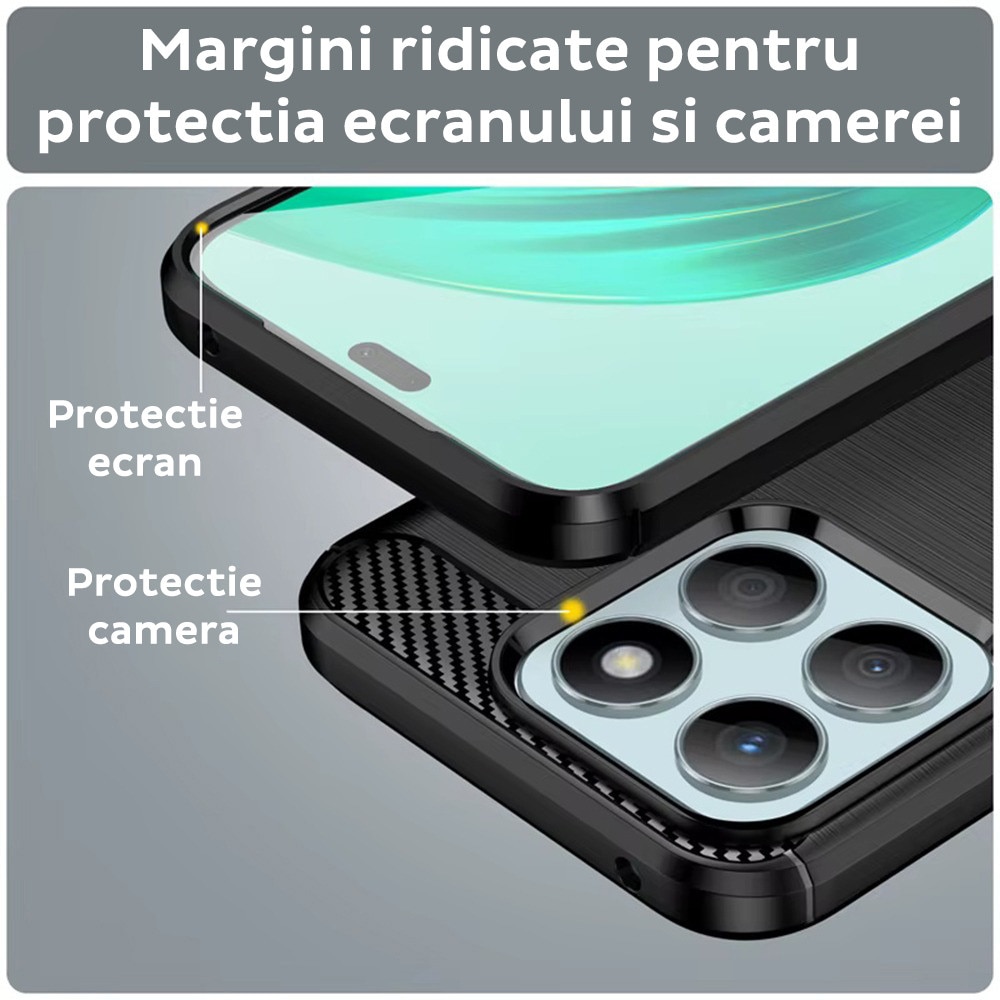 Husa pentru Honor 400 Smart / X7d 4G Daden Carbon Flexibila Antisoc, Hybrid Antisoc, Negru