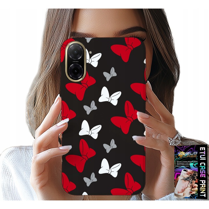 Tok Xiaomi Poco X7 Pro 5G-hez, World Case, piros és fehér masni nyomtatás, szilikon