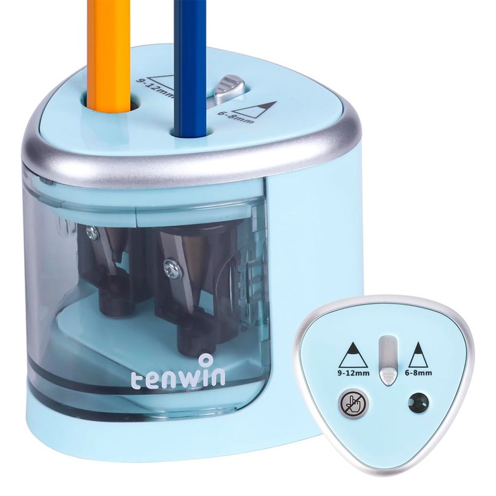 Ascutitoare Electrica cu 2 Gauri, necesita Baterii 4 x AA, pentru Creioane Subtiri / Groase, 7.5 x 7.5 x 7.5 cm, Albastru