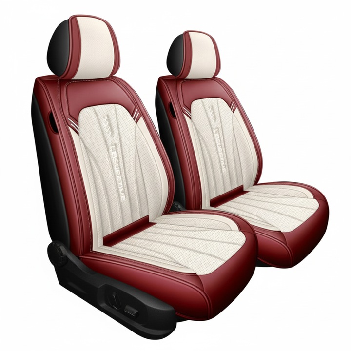 Set Huse Scaune Auto Audi A3, Top Piele Ecologica Nappa, Crem-Visiniu, Set Fata-Spate