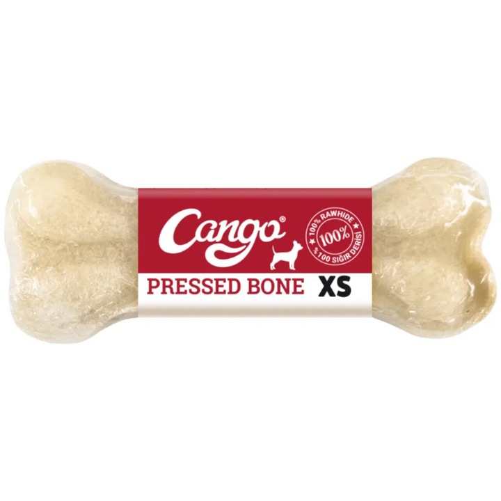 Recompense pentru caini, Cango, os din piele presata XS, 20 g, 100% natural, bogat in proteine, curatare dinti, mestecare sanatoasa