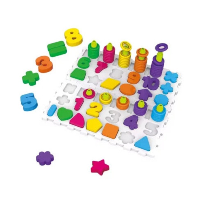 Set educational 177 piese „Cognitive Board” – Recunoastere litere & cifre, forme geometrice, joc didactic creativ pentru copii 3+ ani