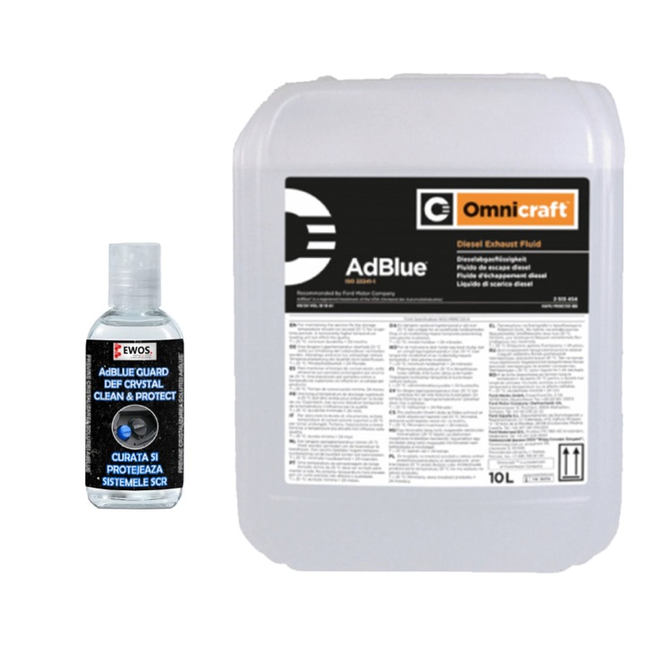 Set Solutie AdBlue 10L, Ford, Alb si Aditiv pentru AdBlue, anticristalizare si curatare sistem SCR, EWOS, 75ml pentru 10L