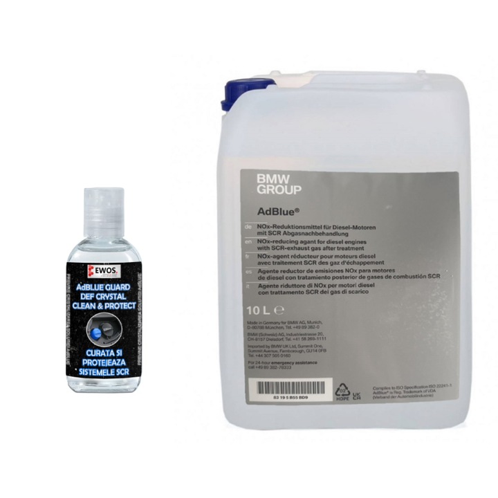 Set AdBlue original BMW, 10L, 83192295606 si Aditiv pentru AdBlue, anticristalizare si curatare sistem SCR, EWOS, 75ml pentru 10L