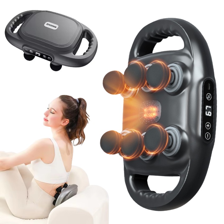 Масажен апарат NovEterna, 6 глави, 9 режима, сив, преносим