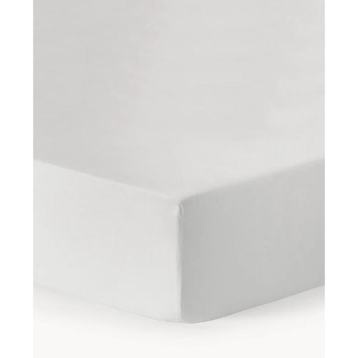 Cearceaf din flanel cu elastic, Westwing, alb, 90x200cm, 15cm