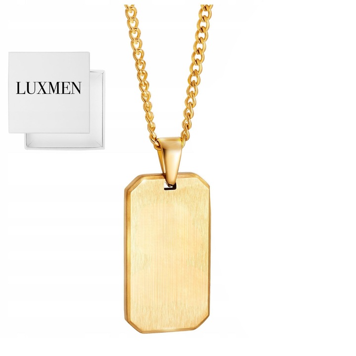 Medalion Cu Lant, Luxmen, 2025, Otel Inoxidabil Placat Cu Aur, Hipoalergenic, Elegant Si Modern, 60 cm x 3.5 cm x 1.9 cm, Aurie