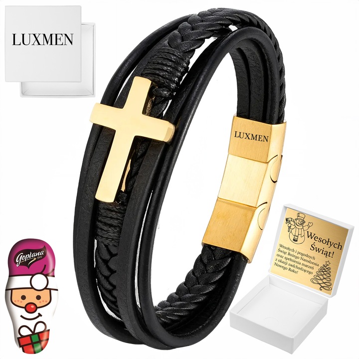 Bratara Reglabila, Luxmen, 100% Piele Naturala Si Otel Inoxidabil, Inchidere Cu Magnet Si Clips, Hipoalergenica, Design Modern, 21 cm x 1.5 cm, Multicolor