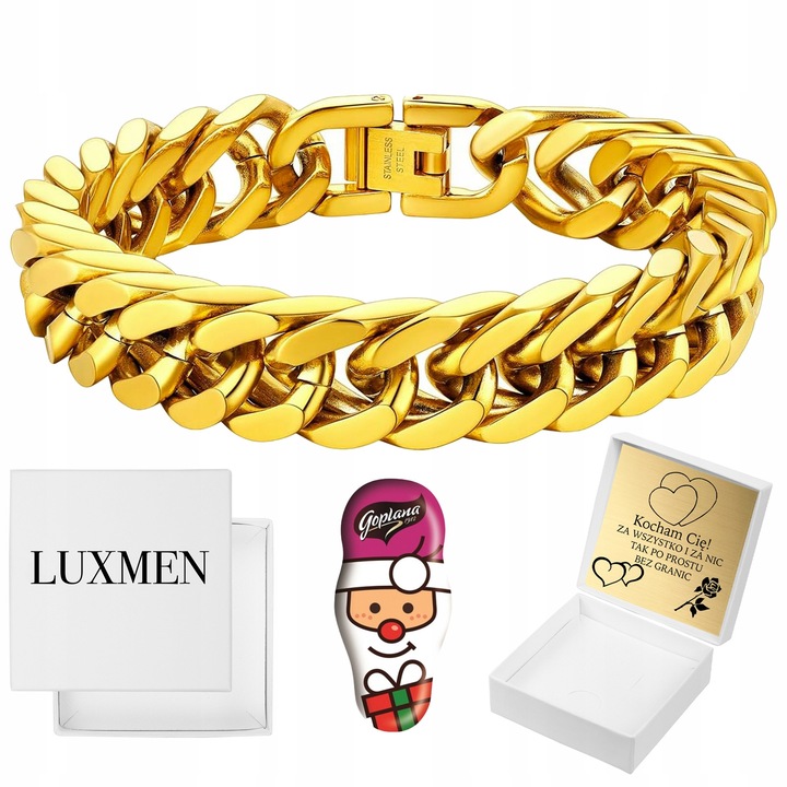 Bratara Barbati Placata Cu Aur, Luxmen, 2025, Otel Inoxidabil, Impletitura Panzer, Latime 15 mm, Greutate 96 g, Design Elegant Si Modern, 21.5 cm x 1.5 cm, Aurie