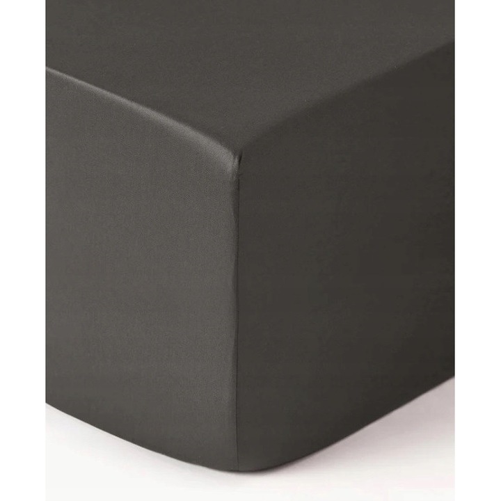 Cearceaf din bumbac satinat Premium, Westwing, 140x200cm, gri inchis, inaltime 35cm