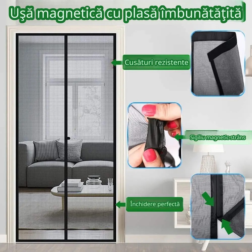 Plasa insecte, Inchidere automata, Magnetica, 100x215cm, Negru, Panngu ...