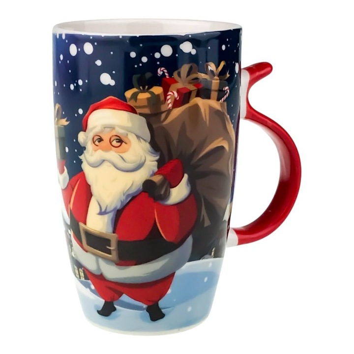 Cana din ceramica Pentru Craciun, Model deosebit, multicolor. 8X13 cm. M2