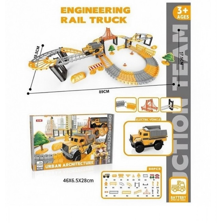 Set circuit santier cu masinuta electrica 88 piese