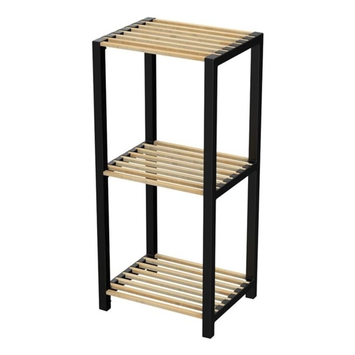 Raft AB HOMES universal, 3 nivele, 35x29x78 cm, din lemn natural si cadru metalic negru – design modern, ideal pentru baie, bucatarie sau living