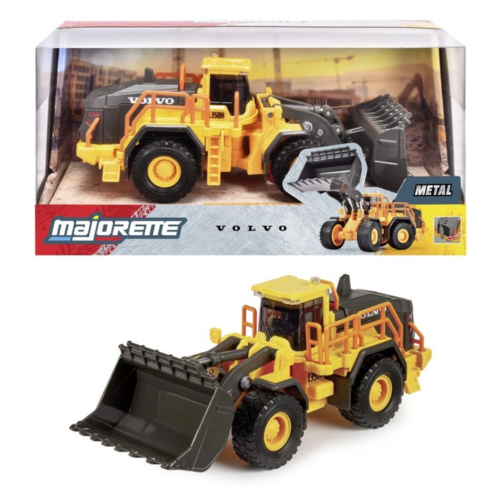 Метален багер Majorette Volvo, жълто-черен, мащаб 1:43, подвижен