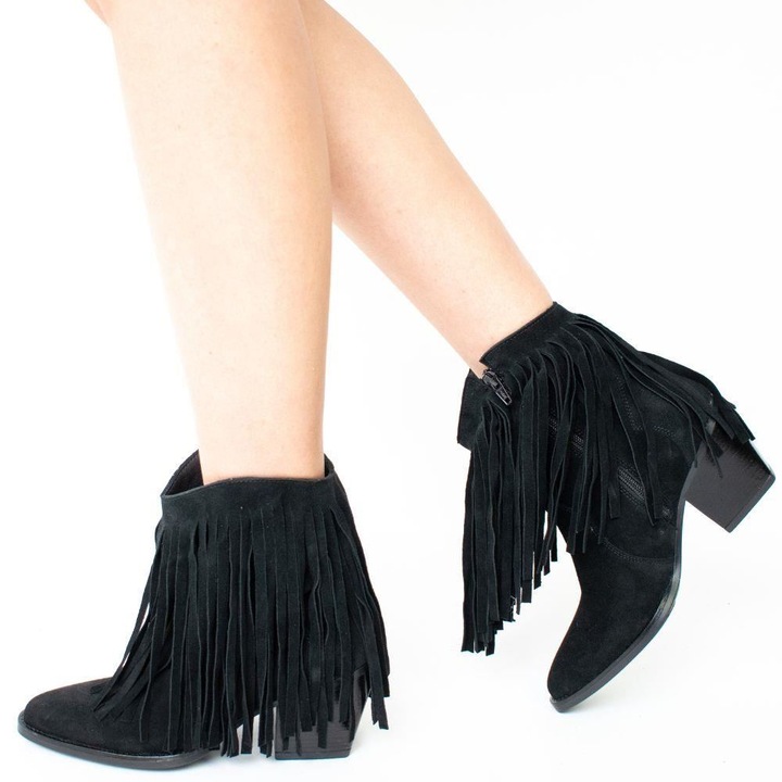 Ciocate cu franjuri piele intoarsa neagra Texas