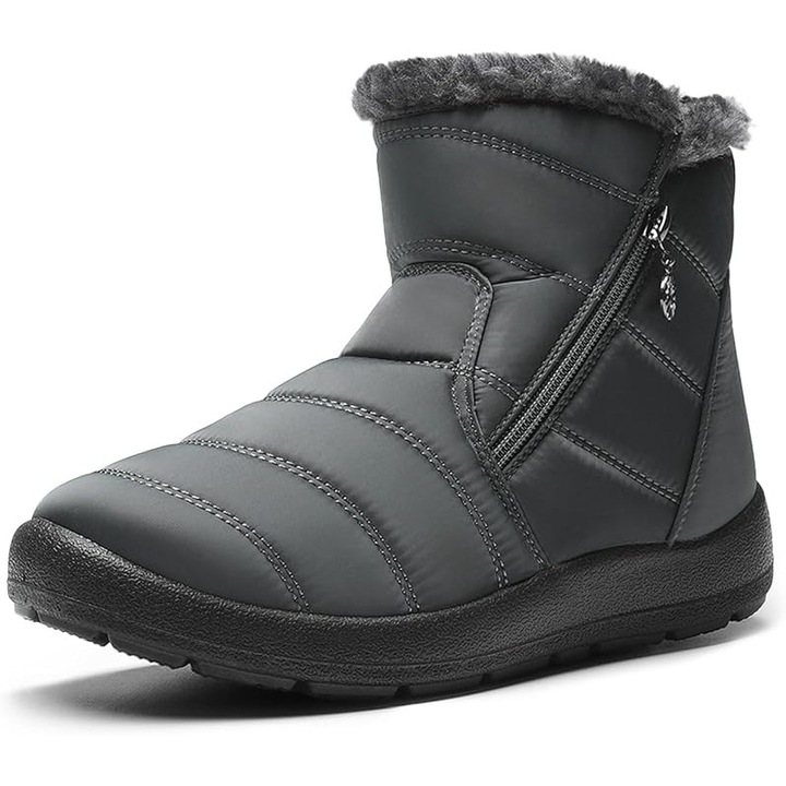 Ghete de iarna dama, scurte, rezistente la apa, captusite, gri, 40 EU