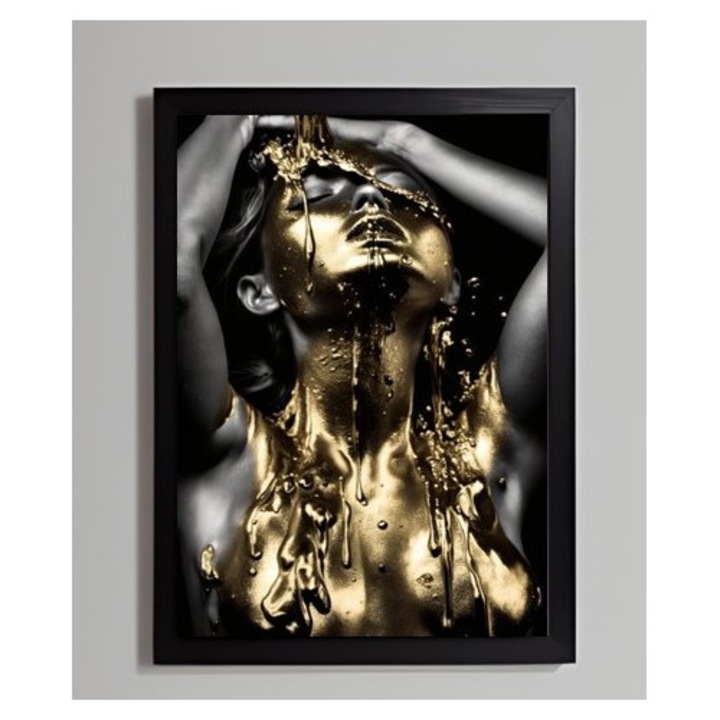 Tablou Inramat Modern Luxury, Liquid Gold Woman, Texturi Aurii, Arta Moderna, Decor Perete, Rama din MDF, 35x50cm