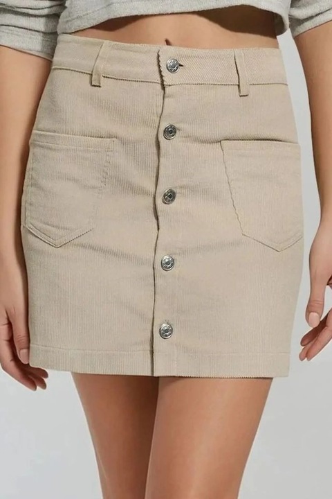 Fusta mini dreapta HiCCUP, talie inalta, inchidere cu nasturi, bej/ natural, textil