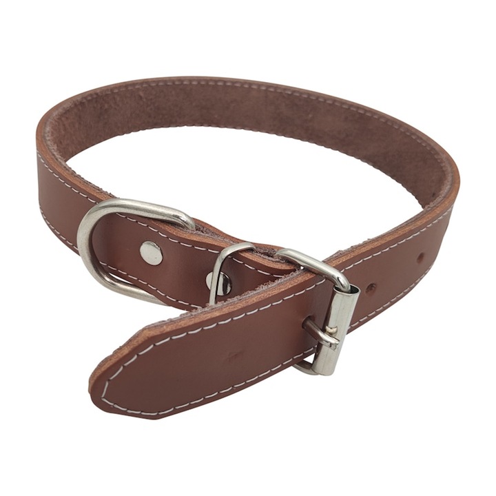 Zgarda pentru caine din piele naturala, dublata, 65cm x 30mm, Maro, Ropet