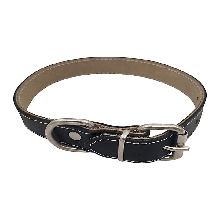 Zgarda pentru caine din piele naturala, dublata, 45cm x 20mm, Negru, Ropet