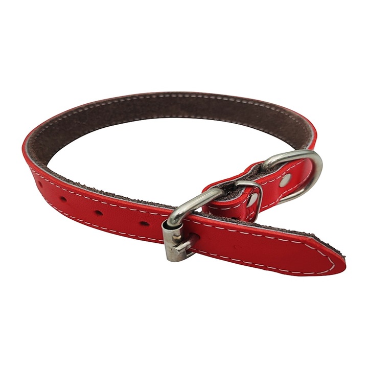 Zgarda pentru caine din piele naturala, dublata, 45cm x 20mm, Rosu, Ropet
