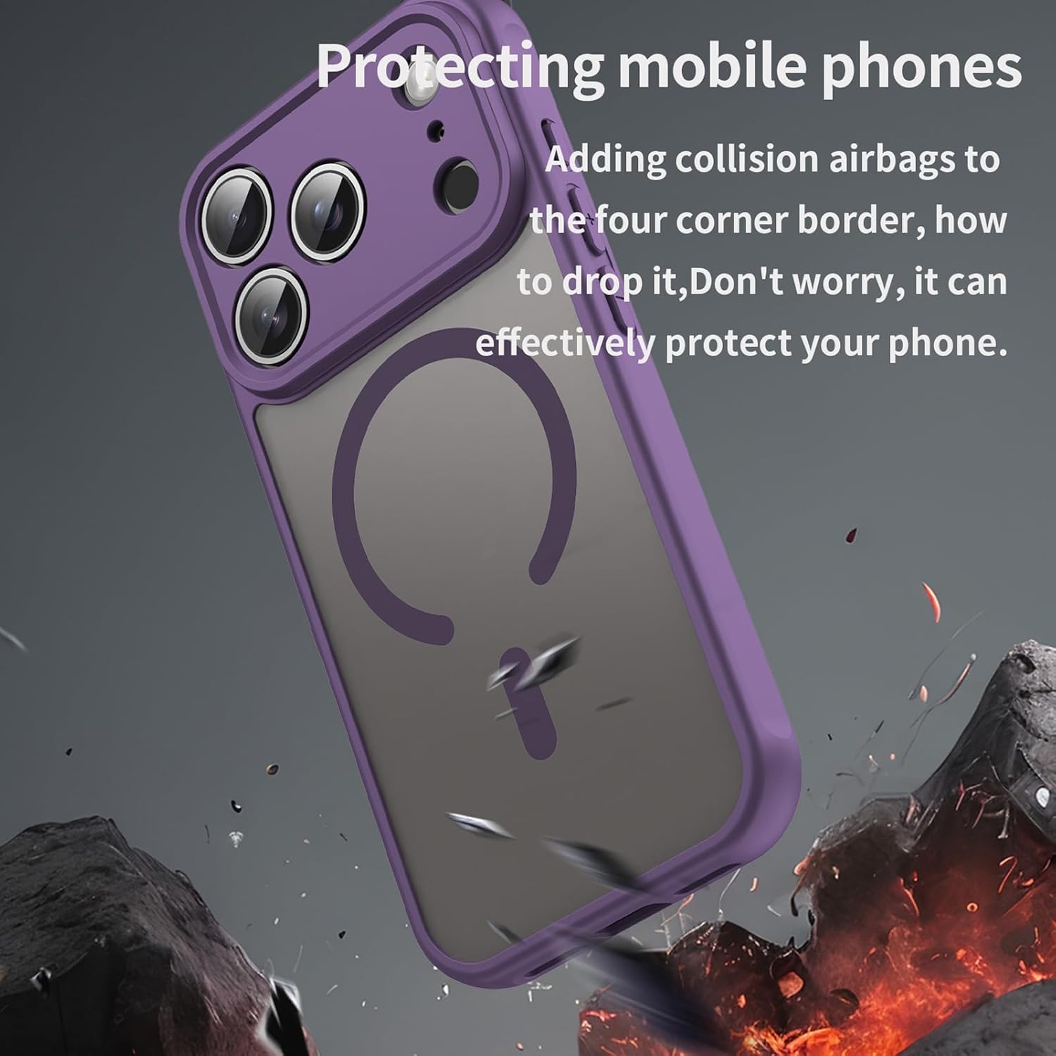 Husa Matte MagSafe pentru IPhone 17 Pro, protectie completa, contur mov