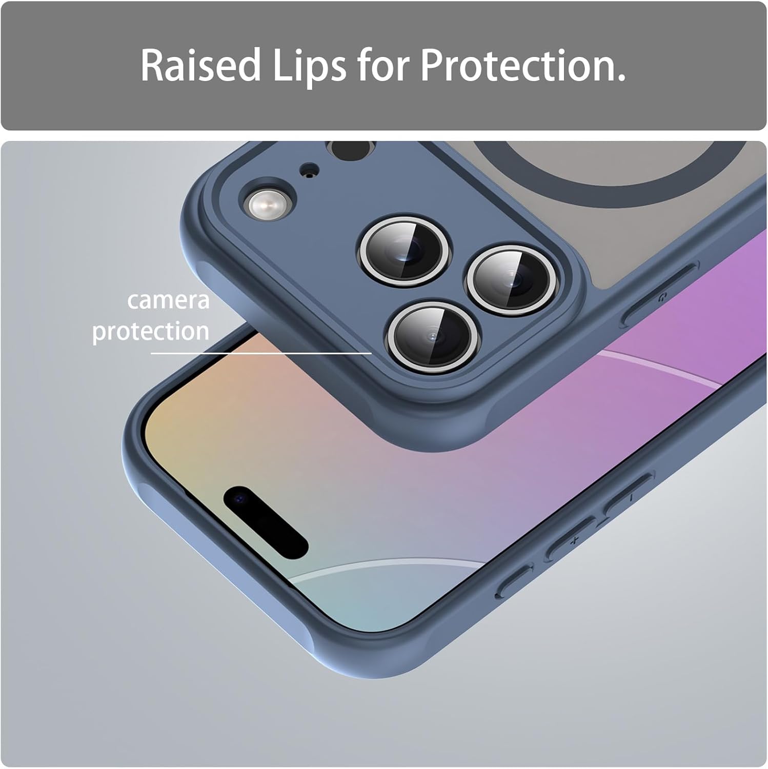 Husa Matte MagSafe pentru IPhone 17 Pro, protectie completa, contur albastru