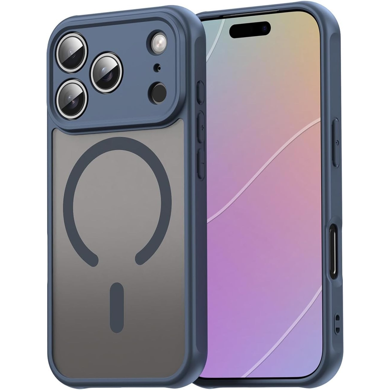 Husa Matte MagSafe pentru IPhone 17 Pro, protectie completa, contur albastru