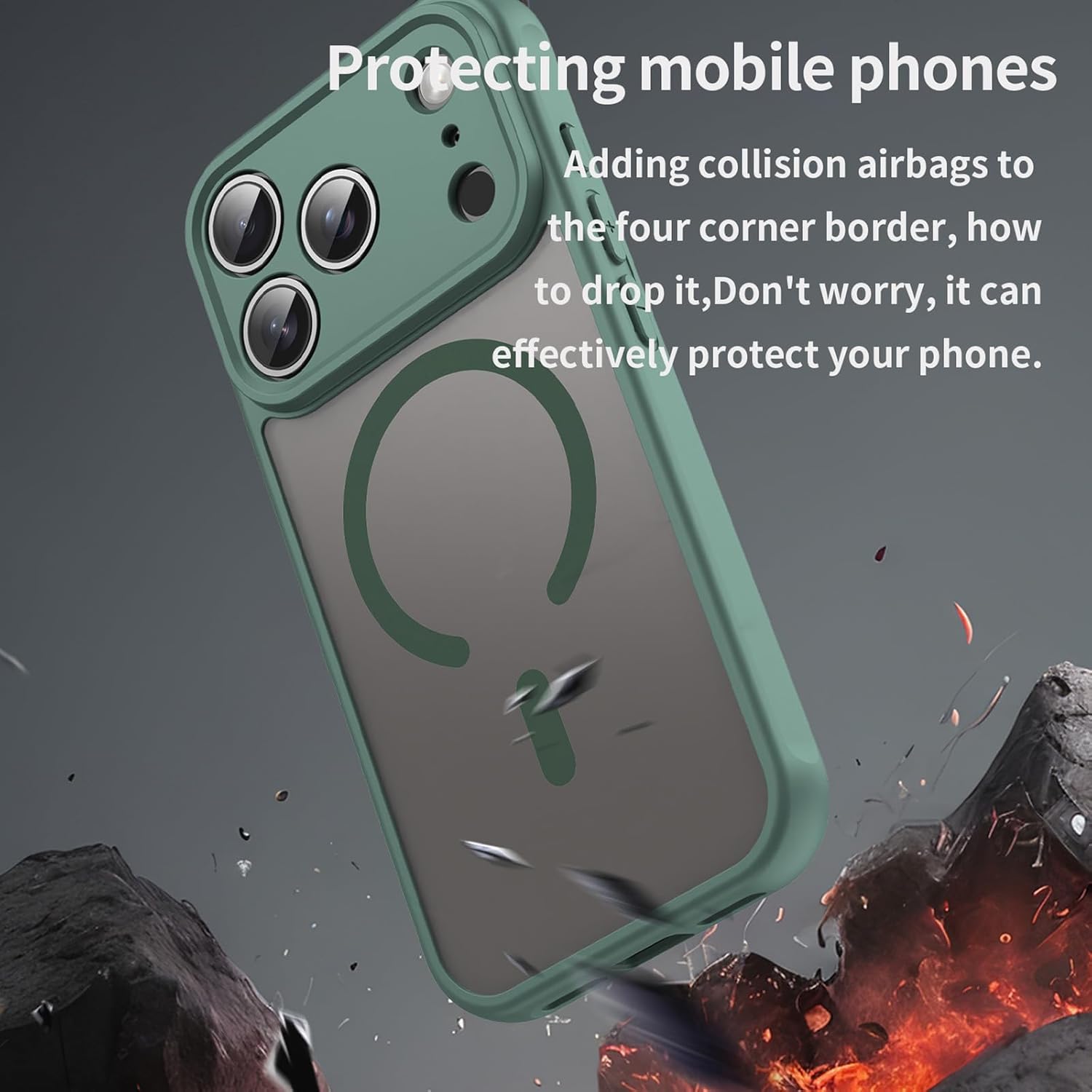 Husa Matte MagSafe pentru IPhone 17 Pro, protectie completa, contur verde